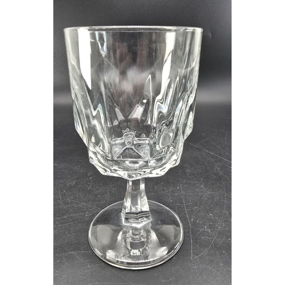 Arcoroc France Clear Glass Goblet Wine Water Glass 5.75 Diamond Pattern DH1375